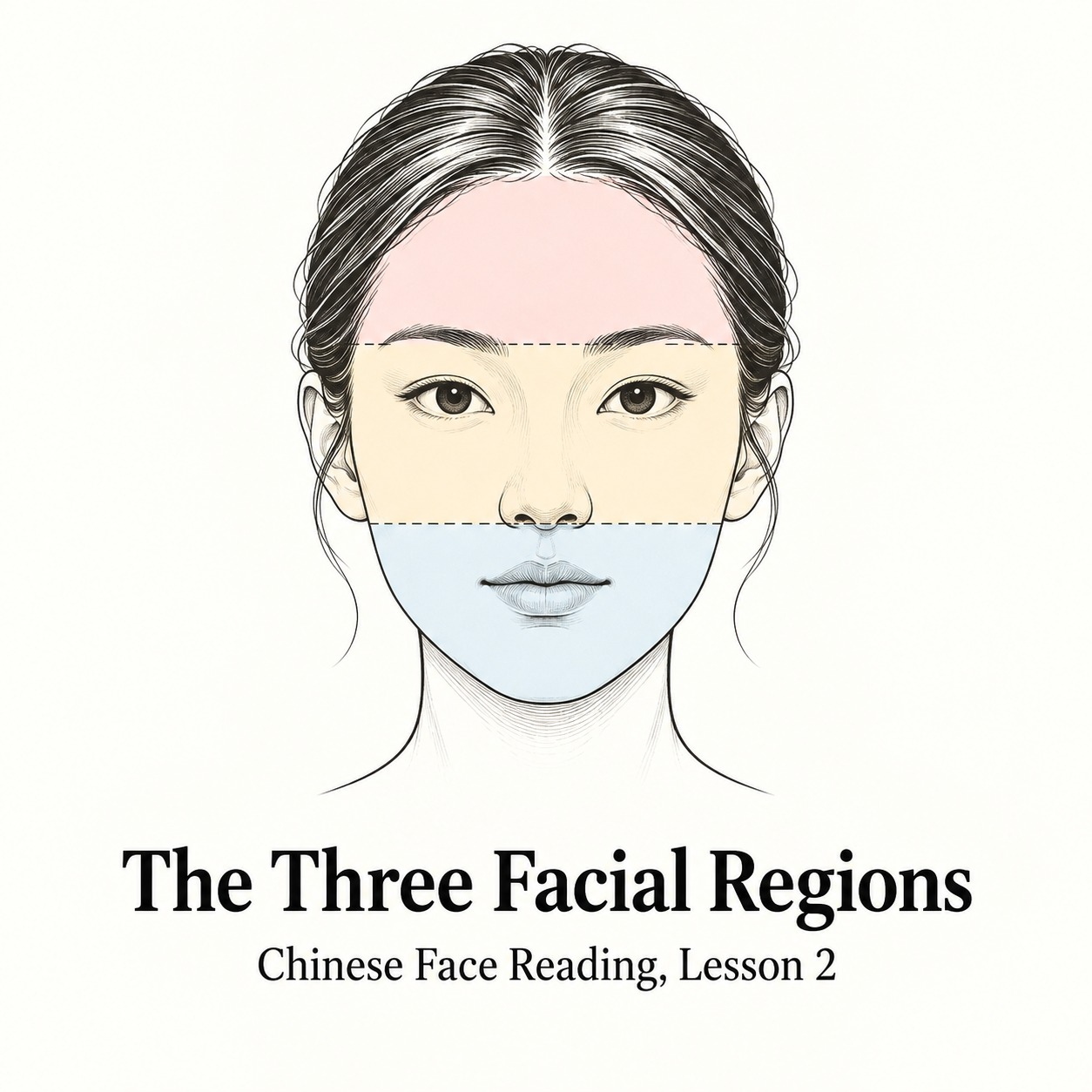Illustration of the three facial regions in Chinese face reading